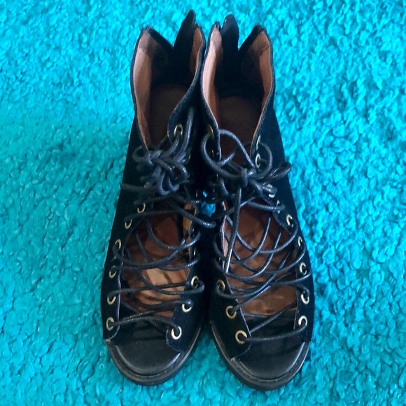 Jeffrey Campbell Sandals Bootie Heels Cors Suede Leather Lace-Up size 6.5 - Picture 2 of 8